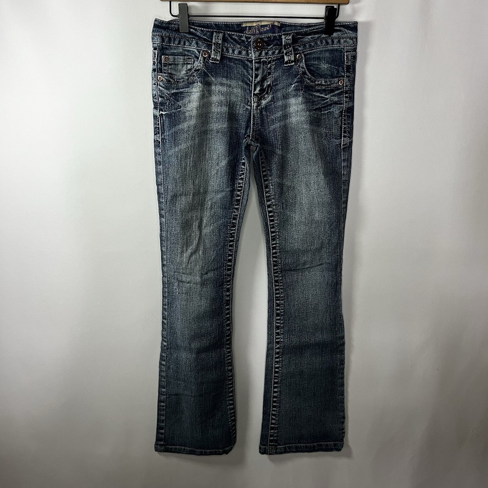 Y2K Wallflower Pants Women Sz 7 Blue Denim Low Rise Bootcut Flared Jeans Zip Fly